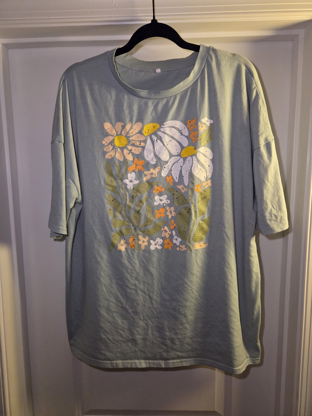 Amazon Women's Sage Green Short Sleeve Tee with Floral Print